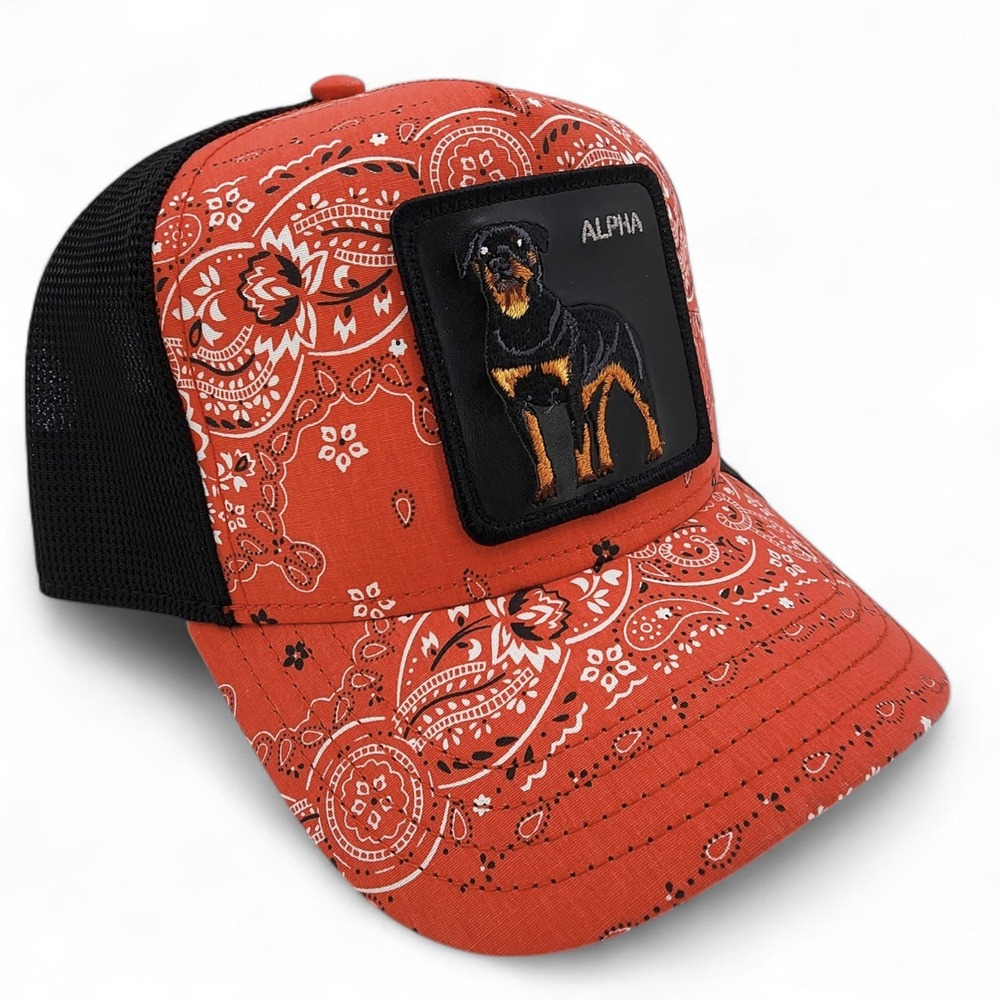 Goorin Bros The Farm Alpha‎ Dog Trucker Hat SnapBack Bandana Red Paisley Cap NEW